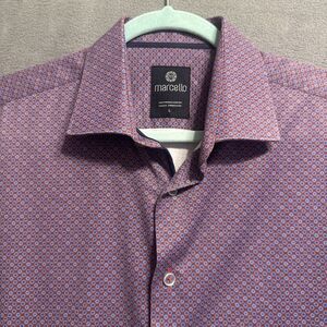 Marcello Geometric Pattern Button Up Dress Shirt Mens‎ L Performance Microfiber
